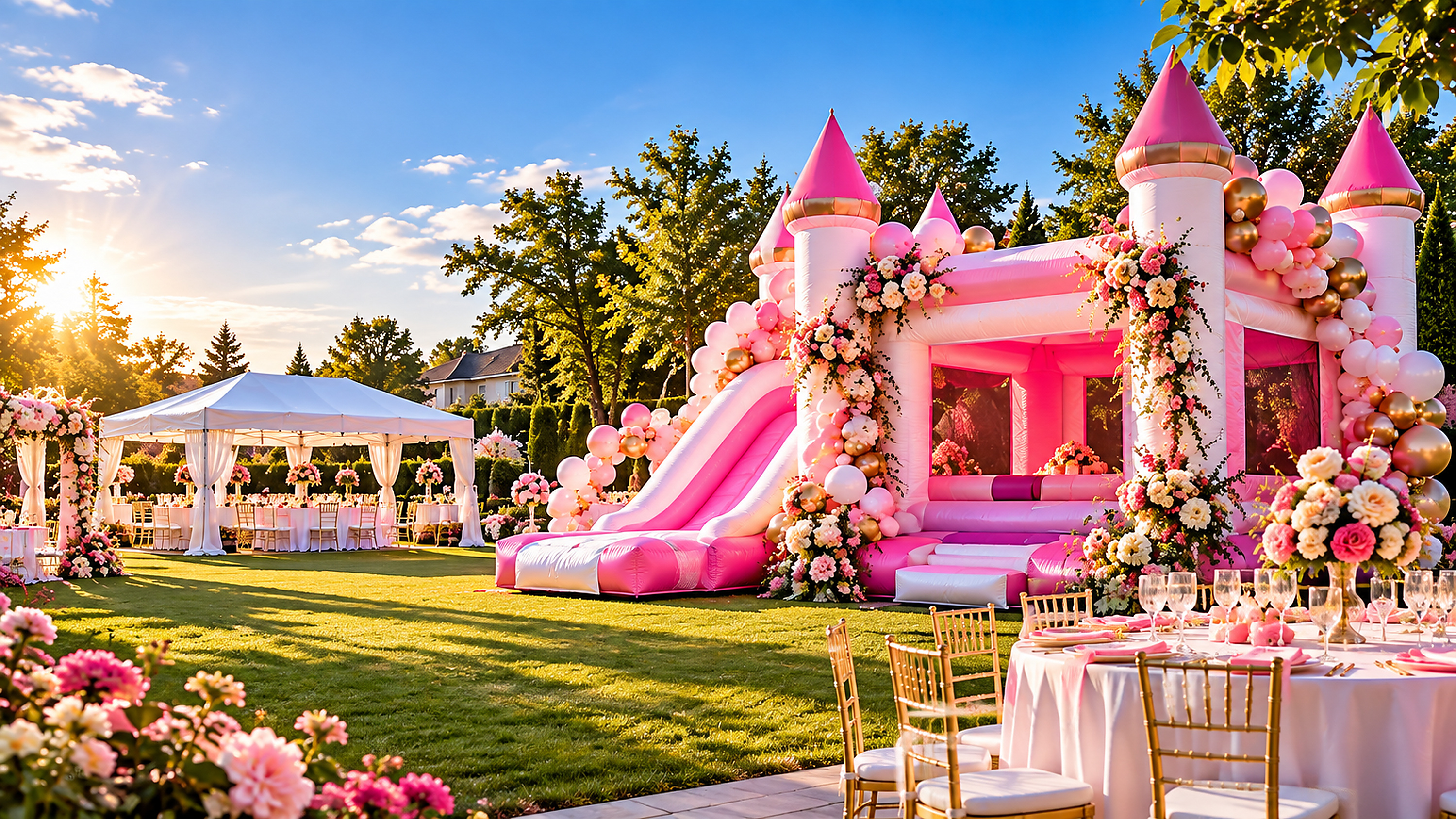 Luxury party rentals and inflatable setup