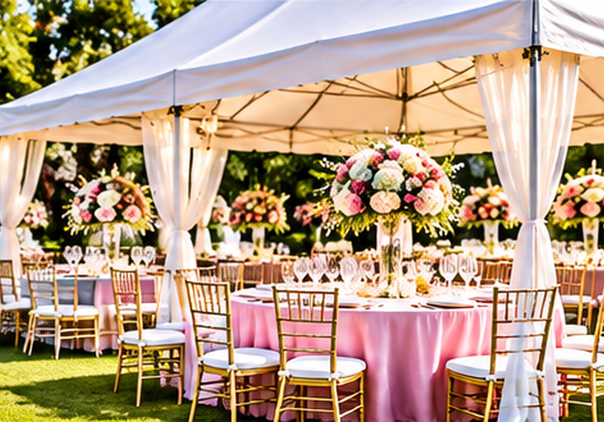 High-resolution party tables and chairs setup