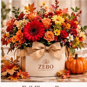 Fall Flower gift box with autumn flowers and pumpkins