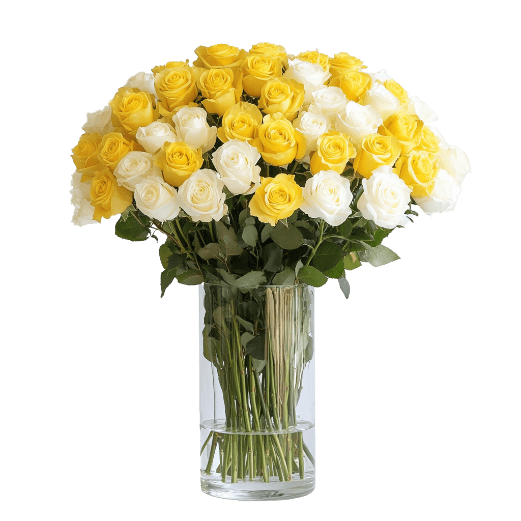 50 Stems of Roses: 25 Yellow and 25 White - Image 3